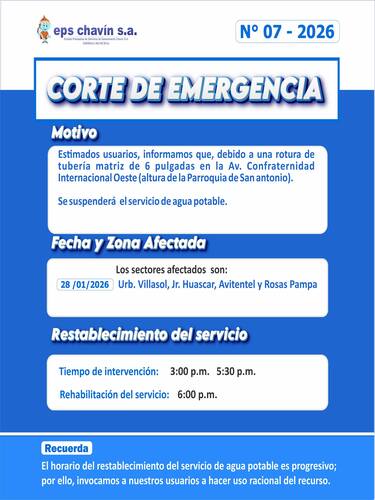 Corte programado en Huaraz