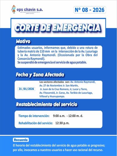 Corte programado en Huaraz