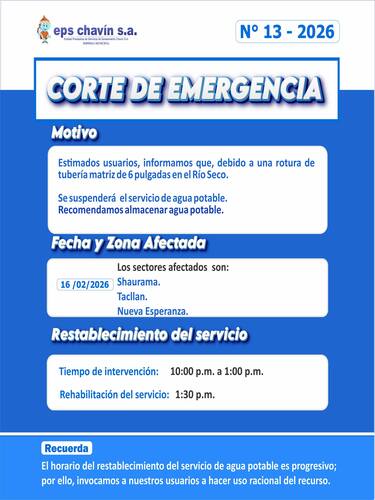 Corte programado en Huaraz