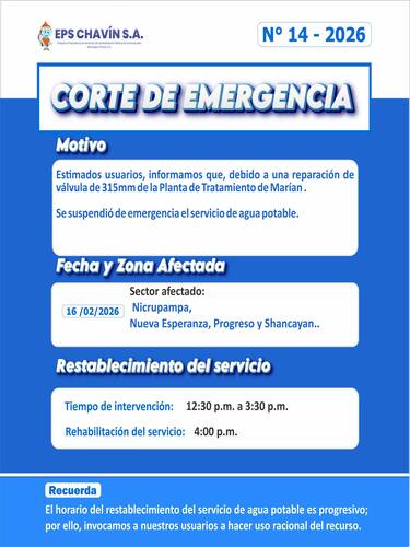 Corte programado en Huaraz