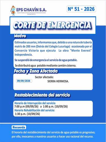 Corte programado en Huaraz