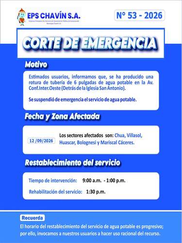 Corte programado en Huaraz